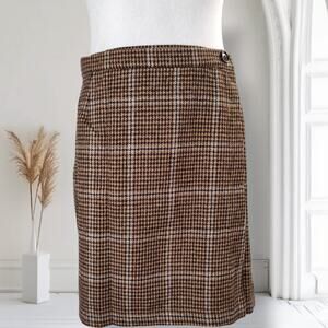 J.Crew Windowpane Plaid Wool Mini Wrap Skirt Size 8 Dark Academia Brown